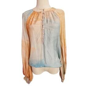 Anthropologie Bl-nk Water Color Blouse‎ Button Front Balloon Sleeve Oversized XS